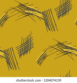 Various Pen Hatches. Seamless Pattern with chaotic Hand Drawn Lines. Trendy Background for Chintz, Print, Underwear. Vertical, Horizontal and Diagonal Strokes. Grunge Vector Texture
