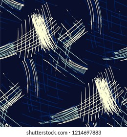 Various Pen Hatches. Seamless Pattern with chaotic Hand Drawn Lines. Vintage Background for Calico, Paper, Print. Vertical, Horizontal and Diagonal Strokes. Grunge Vector Texture