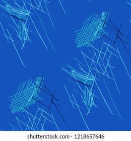 Various Pen Hatches. Seamless Pattern with chaotic Hand Drawn Lines. Modern Background for Textile, Shirt, Fabric. Vertical, Horizontal and Diagonal Strokes. Grunge Vector Texture