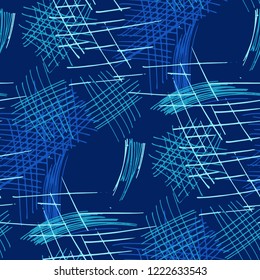 Various Pen Hatches. Seamless Pattern with chaotic Hand Drawn Lines. Trendy Background for Calico, Fabric, Print. Vertical, Horizontal and Diagonal Strokes. Grunge Vector Texture