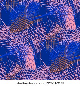 Various Pen Hatches. Seamless Pattern with chaotic Hand Drawn Lines. Trendy Background for Textile, Paper, Print. Vertical, Horizontal and Diagonal Strokes. Grunge Vector Texture