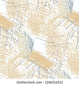 Various Pen Hatches. Seamless Pattern with chaotic Hand Drawn Lines. Vintage Background for Textile, Paper, Print. Vertical, Horizontal and Diagonal Strokes. Grunge Vector Texture