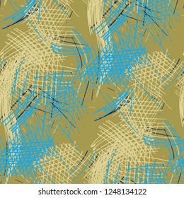 Various Pen Hatches. Seamless Pattern with chaotic Hand Drawn Lines. Modern Background for Cloth, Wallpaper, Linen. Vertical, Horizontal and Diagonal Strokes. Grunge Vector Texture