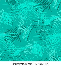 Various Pen Hatches. Seamless Pattern with chaotic Hand Drawn Lines. Trendy Background for Cloth, Dress, Tablecloth. Vertical, Horizontal and Diagonal Strokes. Grunge Vector Texture