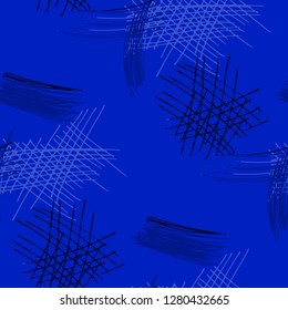 Various Pen Hatches. Seamless Pattern with chaotic Hand Drawn Lines. Trendy Background for Chintz, Wallpaper, Swimwear. Vertical, Horizontal and Diagonal Strokes. Grunge Vector Texture