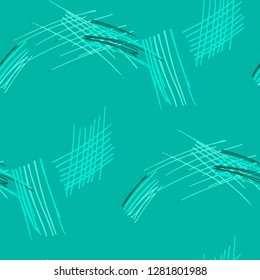 Various Pen Hatches. Seamless Pattern with chaotic Hand Drawn Lines. Retro Background for Curtain, Dress, Tablecloth. Vertical, Horizontal and Diagonal Strokes. Grunge Vector Texture