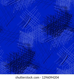 Various Pen Hatches. Seamless Pattern with chaotic Hand Drawn Lines. Modern Background for Chintz, Wallpaper, Swimwear. Vertical, Horizontal and Diagonal Strokes. Grunge Vector Texture