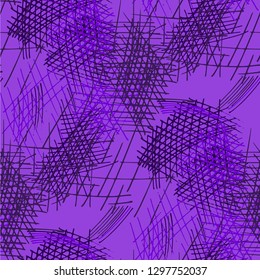 Various Pen Hatches. Seamless Pattern with chaotic Hand Drawn Lines. Retro Background for Chintz, Print, Swimwear. Vertical, Horizontal and Diagonal Strokes. Grunge Vector Texture