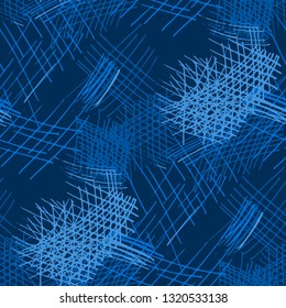 Various Pen Hatches. Seamless Pattern with chaotic Hand Drawn Lines. Vintage Background for Cloth, Dress, Linen. Vertical, Horizontal and Diagonal Strokes. Grunge Vector Texture