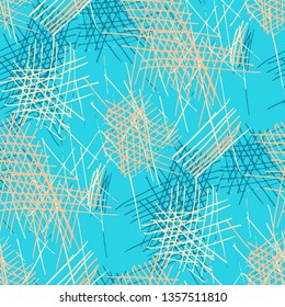 Various Pen Hatches. Seamless Pattern with chaotic Hand Drawn Lines. Vintage Background for Chintz, Wallpaper, Swimwear. Vertical, Horizontal and Diagonal Strokes. Grunge Vector Texture