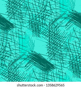 Various Pen Hatches. Seamless Pattern with chaotic Hand Drawn Lines. Vintage Background for Chintz, Print, Underwear. Vertical, Horizontal and Diagonal Strokes. Grunge Vector Texture