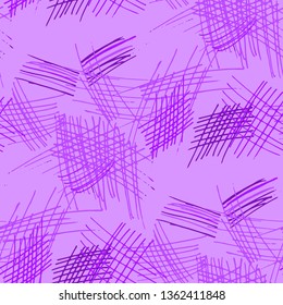 Various Pen Hatches. Seamless Pattern with chaotic Hand Drawn Lines. Retro Background for Curtain, Dress, Tablecloth. Vertical, Horizontal and Diagonal Strokes. Grunge Vector Texture