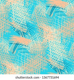 Various Pen Hatches. Seamless Pattern with chaotic Hand Drawn Lines. Trendy Background for Textile, Shirt, Fabric. Vertical, Horizontal and Diagonal Strokes. Grunge Vector Texture