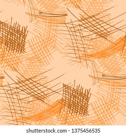 Various Pen Hatches. Seamless Pattern with chaotic Hand Drawn Lines. Trendy Background for Paper, Print, Underwear. Vertical, Horizontal and Diagonal Strokes. Grunge Vector Texture