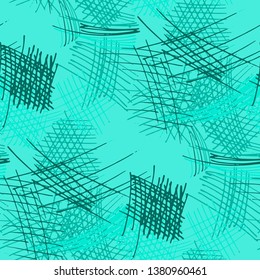 Various Pen Hatches. Seamless Pattern with chaotic Hand Drawn Lines. Retro Background for Curtain, Shirt, Fabric. Vertical, Horizontal and Diagonal Strokes. Grunge Vector Texture