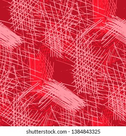 Various Pen Hatches. Seamless Pattern with chaotic Hand Drawn Lines. Modern Background for Cloth, Dress, Linen. Vertical, Horizontal and Diagonal Strokes. Grunge Vector Texture