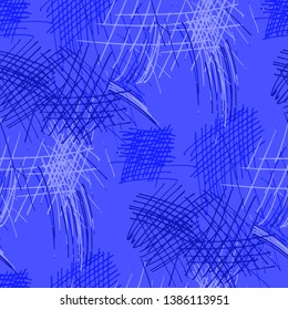 Various Pen Hatches. Seamless Pattern with chaotic Hand Drawn Lines. Trendy Background for Cloth, Dress, Tablecloth. Vertical, Horizontal and Diagonal Strokes. Grunge Vector Texture
