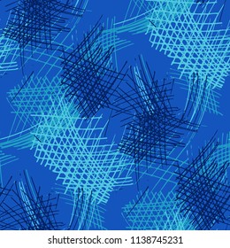 Various Pen Hatches. Seamless Texture with chaotic Hand Drawn Lines. Trendy Background for Print, Wallpaper, Swimwear. Vertical, Horizontal and Diagonal Strokes. Grunge Vector Texture