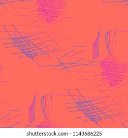 Various Pen Hatches. Seamless Texture with chaotic Hand Drawn Lines. Trendy Background for Textile, Shirt, Fabric. Vertical, Horizontal and Diagonal Strokes. Grunge Vector Texture