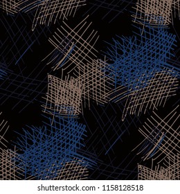 Various Pen Hatches. Seamless Texture with chaotic Hand Drawn Lines. Modern Background for Print, Wallpaper, Swimwear. Vertical, Horizontal and Diagonal Strokes. Grunge Vector Texture