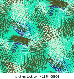 Various Pen Hatches. Seamless Texture with chaotic Hand Drawn Lines. Modern Background for Paper, Print, Underwear. Vertical, Horizontal and Diagonal Strokes. Grunge Vector Texture