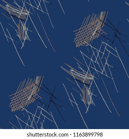 Various Pen Hatches. Seamless Texture with chaotic Hand Drawn Lines. Trendy Background for Cloth, Wallpaper, Linen. Vertical, Horizontal and Diagonal Strokes. Grunge Vector Texture