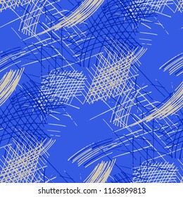 Various Pen Hatches. Seamless Texture with chaotic Hand Drawn Lines. Modern Background for Cloth, Wallpaper, Linen. Vertical, Horizontal and Diagonal Strokes. Grunge Vector Texture