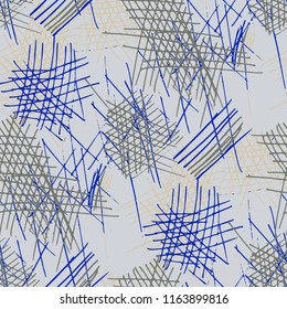 Various Pen Hatches. Seamless Texture with chaotic Hand Drawn Lines. Modern Background for Textile, Shirt, Fabric. Vertical, Horizontal and Diagonal Strokes. Grunge Vector Texture