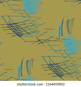 Various Pen Hatches. Seamless Texture with chaotic Hand Drawn Lines. Trendy Background for Curtain, Shirt, Tablecloth. Vertical, Horizontal and Diagonal Strokes. Grunge Vector Texture