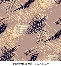 Various Pen Hatches. Seamless Texture with chaotic Hand Drawn Lines. Retro Background for Cloth, Wallpaper, Linen. Vertical, Horizontal and Diagonal Strokes. Grunge Vector Texture
