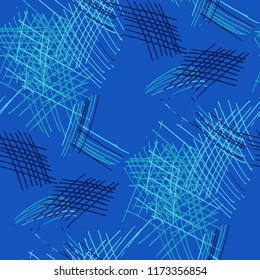 Various Pen Hatches. Seamless Texture with chaotic Hand Drawn Lines. Retro Background for Paper, Wallpaper, Linen. Vertical, Horizontal and Diagonal Strokes. Grunge Vector Texture