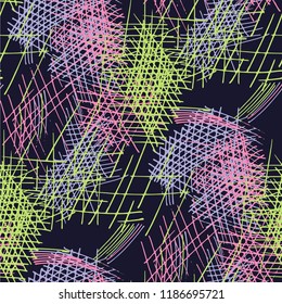 Various Pen Hatches. Seamless Texture with chaotic Hand Drawn Lines. Vintage Background for Cloth, Dress, Tablecloth. Vertical, Horizontal and Diagonal Strokes. Grunge Vector Texture