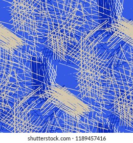 Various Pen Hatches. Seamless Texture with chaotic Hand Drawn Lines. Modern Background for Paper, Print, Underwear. Vertical, Horizontal and Diagonal Strokes. Grunge Vector Texture