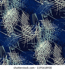Various Pen Hatches. Seamless Texture with chaotic Hand Drawn Lines. Trendy Background for Curtain, Shirt, Fabric. Vertical, Horizontal and Diagonal Strokes. Grunge Vector Texture