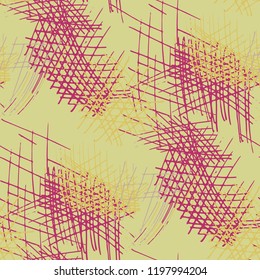 Various Pen Hatches. Seamless Texture with chaotic Hand Drawn Lines. Retro Background for Curtain, Dress, Tablecloth. Vertical, Horizontal and Diagonal Strokes. Grunge Vector Texture