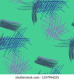 Various Pen Hatches. Seamless Texture with chaotic Hand Drawn Lines. Modern Background for Chintz, Print, Swimwear. Vertical, Horizontal and Diagonal Strokes. Grunge Vector Texture