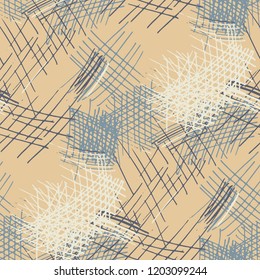Various Pen Hatches. Seamless Texture with chaotic Hand Drawn Lines. Modern Background for Curtain, Shirt, Fabric. Vertical, Horizontal and Diagonal Strokes. Grunge Vector Texture