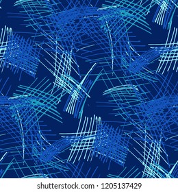 Various Pen Hatches. Seamless Texture with chaotic Hand Drawn Lines. Modern Background for Curtain, Shirt, Fabric. Vertical, Horizontal and Diagonal Strokes. Grunge Vector Texture
