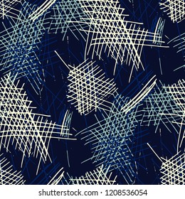 Various Pen Hatches. Seamless Texture with chaotic Hand Drawn Lines. Trendy Background for Curtain, Shirt, Fabric. Vertical, Horizontal and Diagonal Strokes. Grunge Vector Texture
