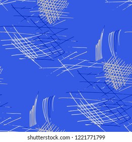 Various Pen Hatches. Seamless Texture with chaotic Hand Drawn Lines. Trendy Background for Curtain, Shirt, Fabric. Vertical, Horizontal and Diagonal Strokes. Grunge Vector Texture
