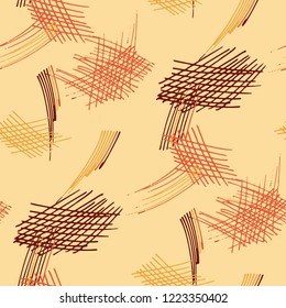 Various Pen Hatches. Seamless Texture with chaotic Hand Drawn Lines. Vintage Background for Chintz, Print, Swimwear. Vertical, Horizontal and Diagonal Strokes. Grunge Vector Texture