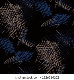 Various Pen Hatches. Seamless Texture with chaotic Hand Drawn Lines. Retro Background for Chintz, Wallpaper, Swimwear. Vertical, Horizontal and Diagonal Strokes. Grunge Vector Texture