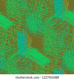 Various Pen Hatches. Seamless Texture with chaotic Hand Drawn Lines. Retro Background for Paper, Print, Underwear. Vertical, Horizontal and Diagonal Strokes. Grunge Vector Texture