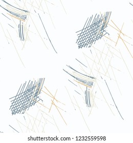 Various Pen Hatches. Seamless Texture with chaotic Hand Drawn Lines. Vintage Background for Calico, Fabric, Print. Vertical, Horizontal and Diagonal Strokes. Grunge Vector Texture