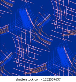 Various Pen Hatches. Seamless Texture with chaotic Hand Drawn Lines. Retro Background for Textile, Paper, Fabric. Vertical, Horizontal and Diagonal Strokes. Grunge Vector Texture