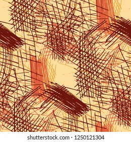 Various Pen Hatches. Seamless Texture with chaotic Hand Drawn Lines. Vintage Background for Print, Wallpaper, Swimwear. Vertical, Horizontal and Diagonal Strokes. Grunge Vector Texture