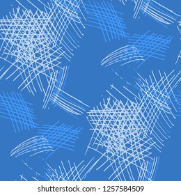 Various Pen Hatches. Seamless Texture with chaotic Hand Drawn Lines. Modern Background for Chintz, Print, Underwear. Vertical, Horizontal and Diagonal Strokes. Grunge Vector Texture