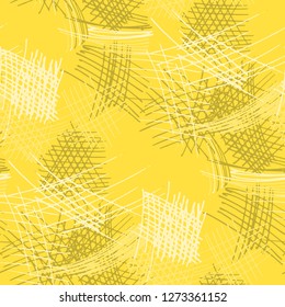 Various Pen Hatches. Seamless Texture with chaotic Hand Drawn Lines. Trendy Background for Textile, Shirt, Fabric. Vertical, Horizontal and Diagonal Strokes. Grunge Vector Texture