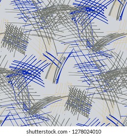 Various Pen Hatches. Seamless Texture with chaotic Hand Drawn Lines. Retro Background for Paper, Wallpaper, Underwear. Vertical, Horizontal and Diagonal Strokes. Grunge Vector Texture