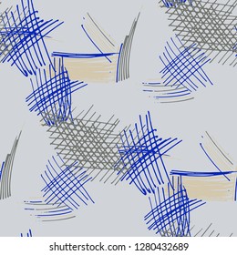 Various Pen Hatches. Seamless Texture with chaotic Hand Drawn Lines. Vintage Background for Chintz, Print, Underwear. Vertical, Horizontal and Diagonal Strokes. Grunge Vector Texture